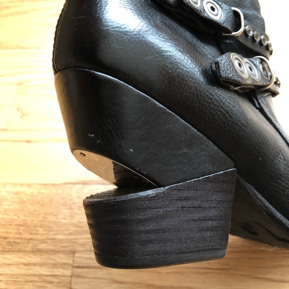 A.S. 98 Black Leather Booties Studded Straps Cut Out Heel Size 39 (US 8.5) - Picture 4 of 6